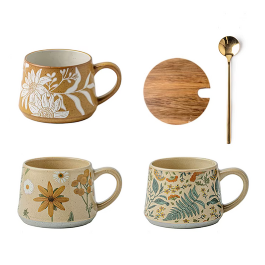 Enchanting Botanicals Ceramic Mug Lid & Spoon Set
