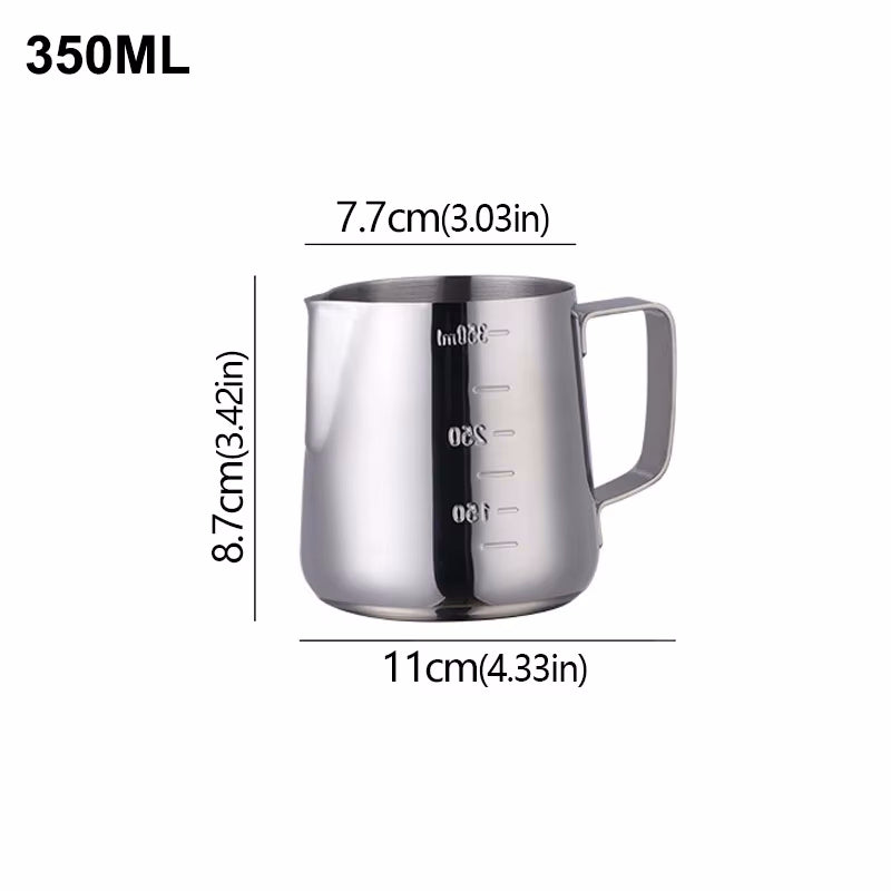 12oz Silver Stainless Steel Chic Frothing Pitcher With Measurements 350ml Size