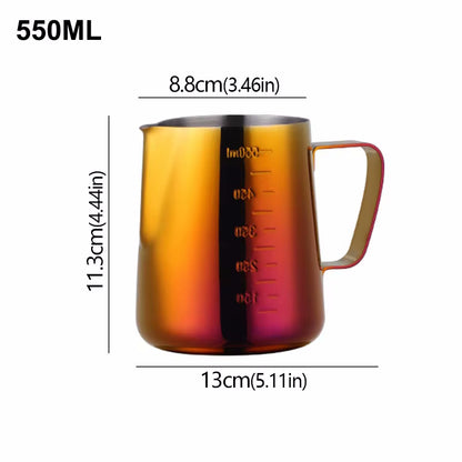 18oz Sunset Stainless Steel Chic Frothing Pitcher With Measurements 550ml Size