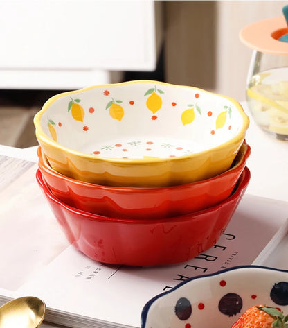 Colorful Stacked Bowls Cottage Vintage Fruity Ceramic Dishes