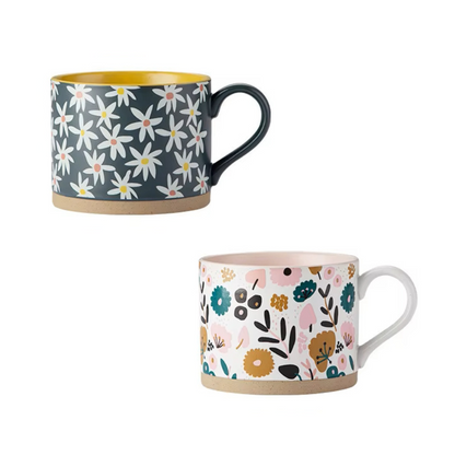 Adorable Florals Ceramic Mugs With Exposed Base
