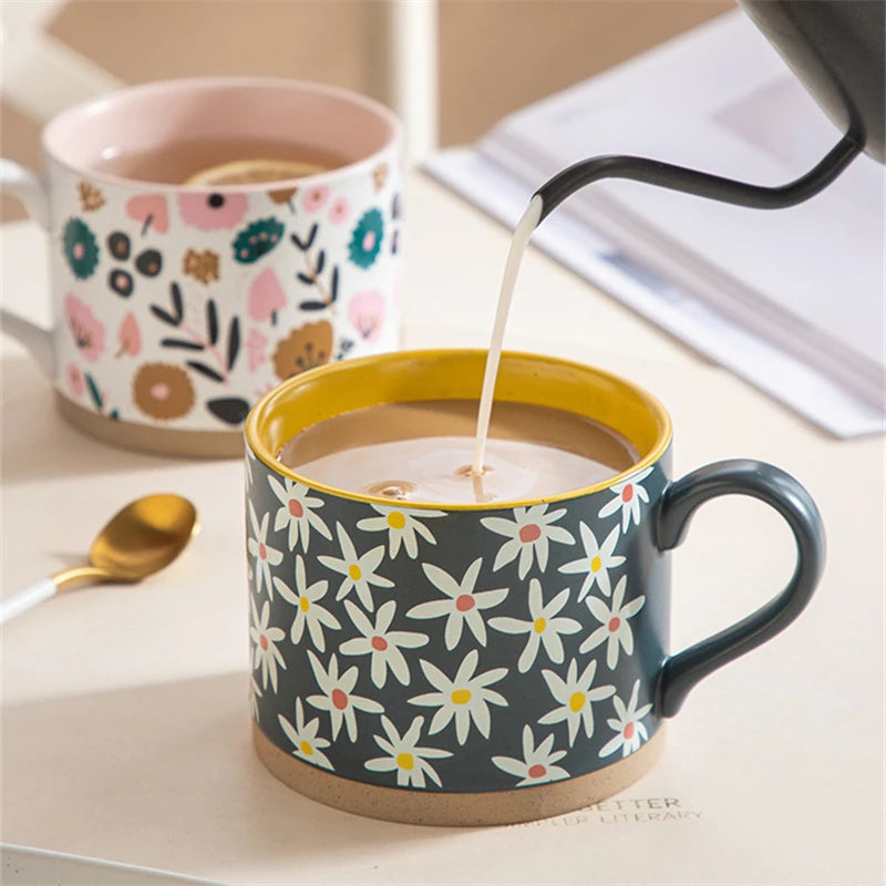 Adorable Florals Ceramic Mugs With Exposed Base Pottery With Flower Design