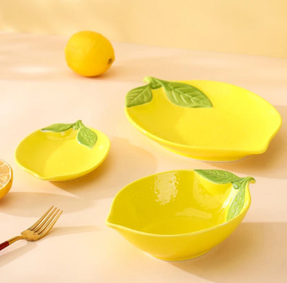 Citrus Shape Dishes Bright Yellow Lemon Summer Serveware Ceramics Plates And Bowl