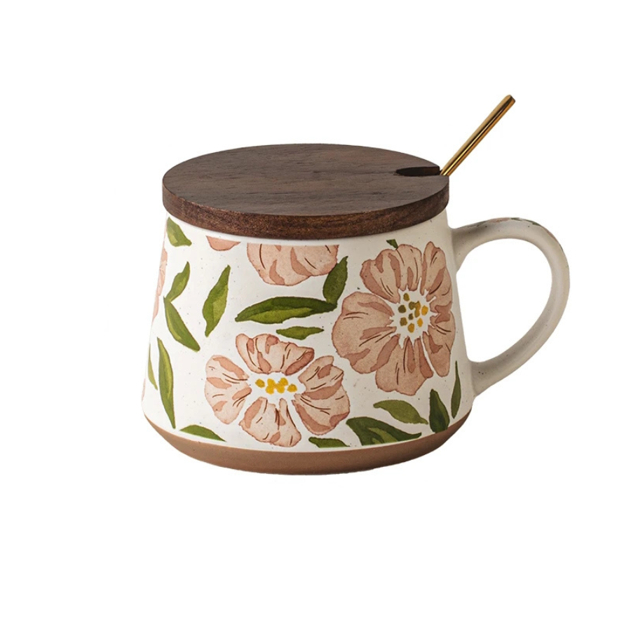 Camellia Mug Set Enchanting Botanicals Drinkware Cup With Lid And Spoon