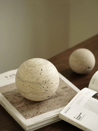 Chiaro Travertine Decorative Spheres Marble Like Stone Balls Luxury Room Decor