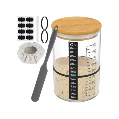 Complete Sourdough Starter Kit With Glass Canister & Tools For Making Bread
