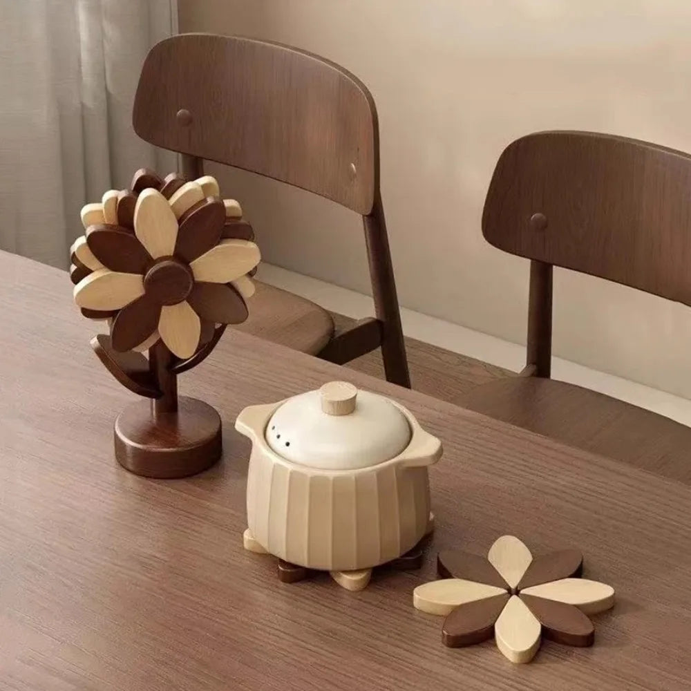 Sunflower Shaped Hot Pads Floral Trivet Set In Brown And Beige Colors Tiramisu