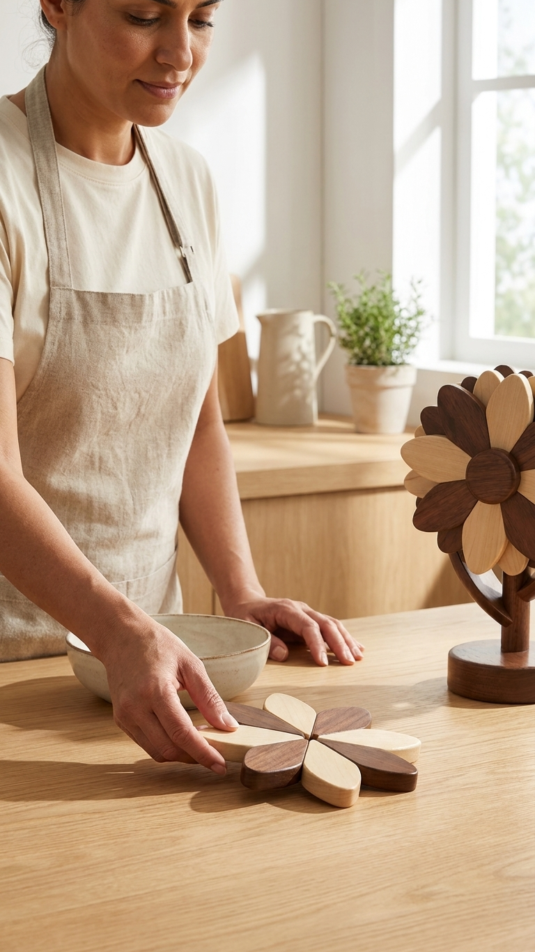 Home Chef Using Trivet Flower Wooden Hot Pads Housewarming Gift Idea And Host Gifts With Organic Style