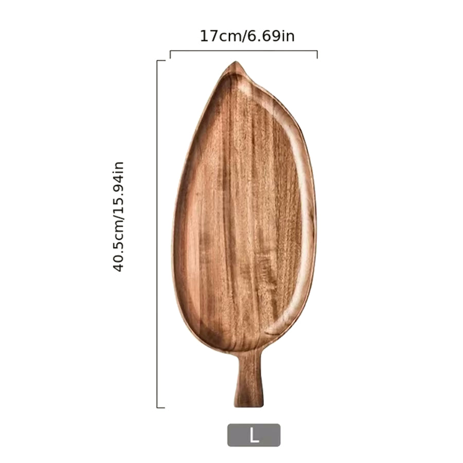Large Leaf Shaped Acacia Wood Serving Tray Size Measurements