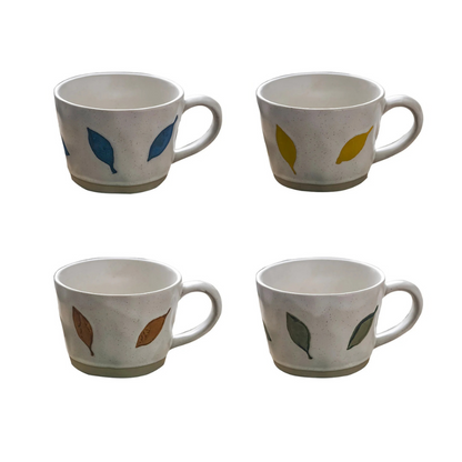 Leafy Craft Style Irregular Shaped Ceramic Mugs With Exposed Base