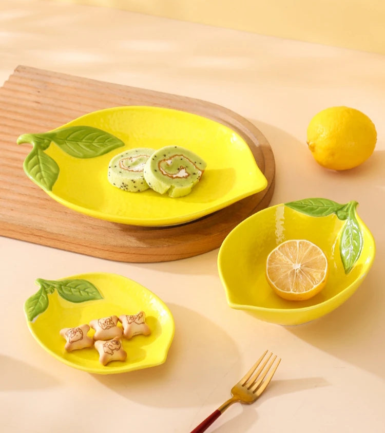Lemon Shaped Ceramic Dishes Summer Style Serveware Farmhouse Decor