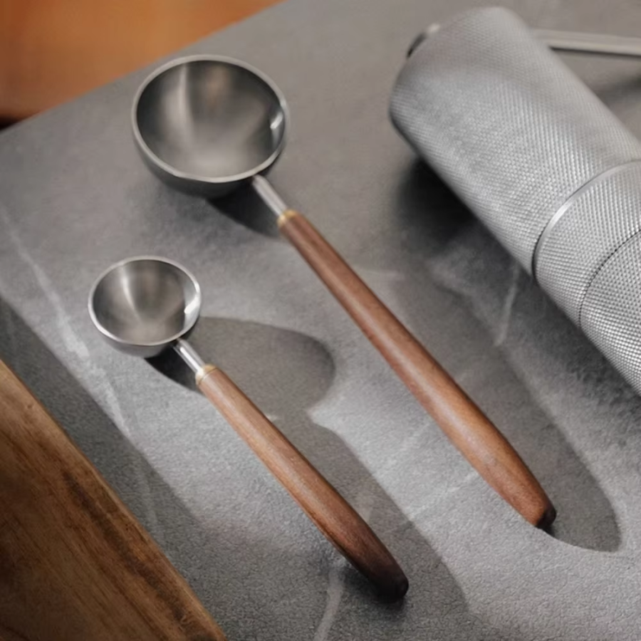 Luxury Barista Sleek Wood And Stainless Steel Coffee Scoops In Small And Large Sizes