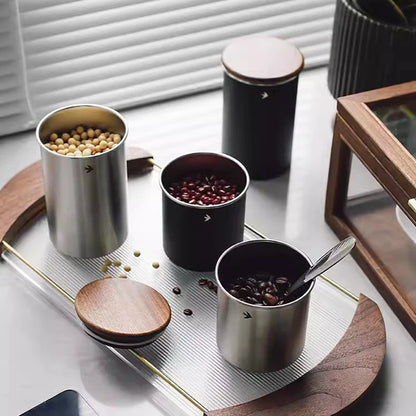 Modern Style Kitchen Decor Swift Food Storage Canisters Made Of Stainless Steel And Walnut Wood