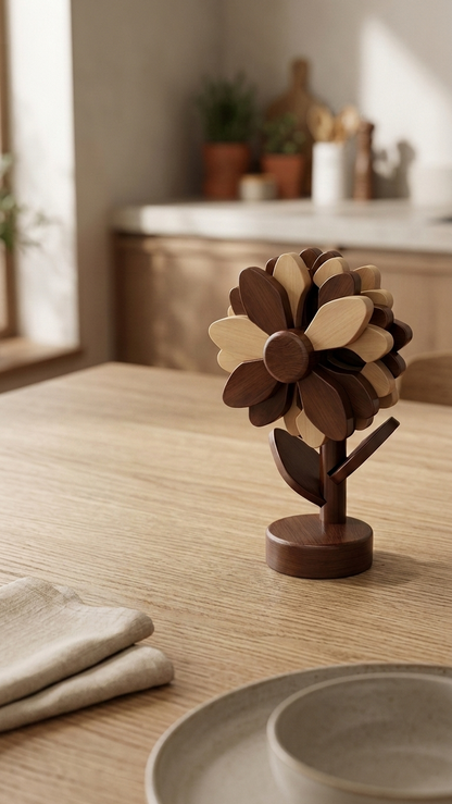 Organic Style Flower Trivet Set Tiramisu Brown Beige Natural Kitchen Accent Decor