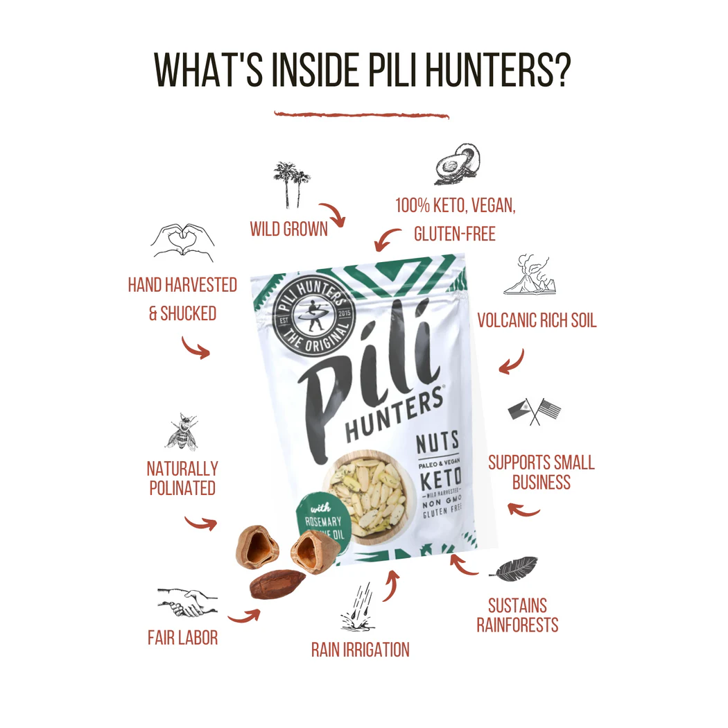 Pili Hunters Infographic Keto Vegan Wild Grown Pili Nuts With Rosemary And Olive Oil