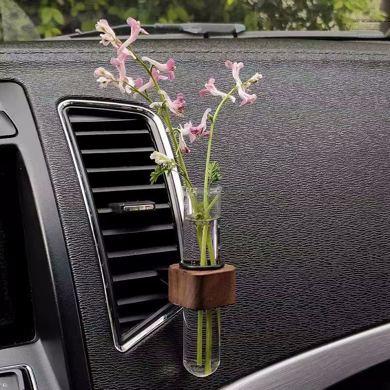 Pretty Pink Wildflowers In Glass Tube Vase For Car
