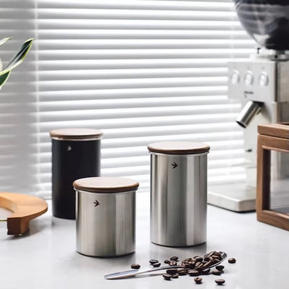 Barista Style Coffee Canisters Modern Decor Food Storage Jars Black And Silver Stainless Steel Countertop Storage