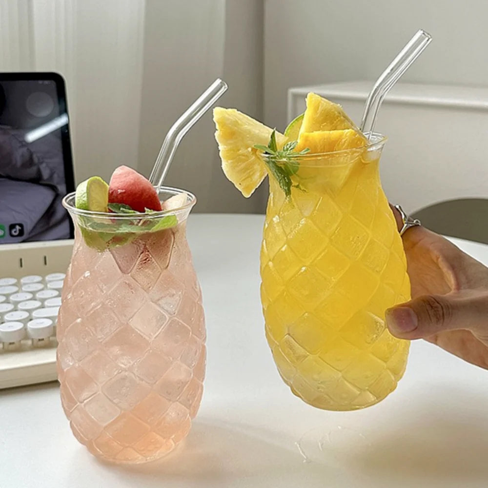 Summer Drinks In Tropical Glasses With Pineapple Shape