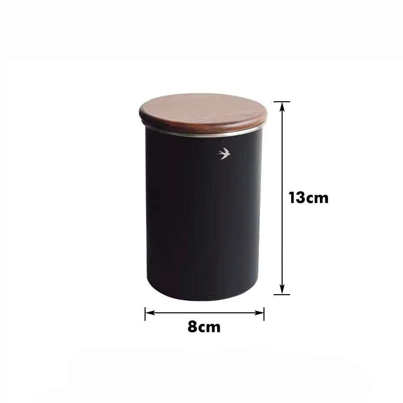 Tall Black Swift Stainless Steel & Wood Sealable Food Storage Canister Tall Size Jar
