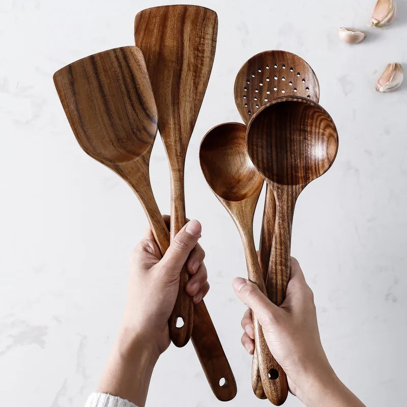 Thailand Teak Utensils Natural Wood Cooking Implements