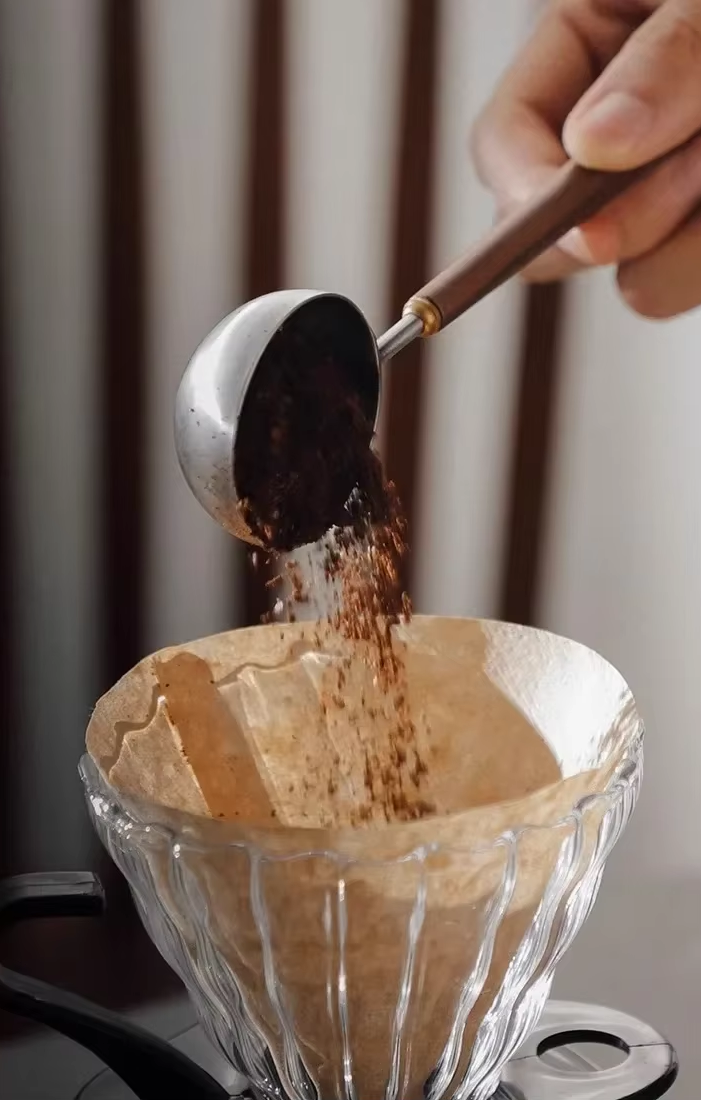 Using Sleek Wood And Stainless Steel Coffee Scoop For Ground Coffee Gift For Coffee Lovers