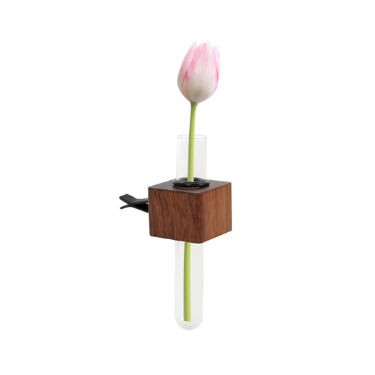 Wood & Glass Tube Car Bud Vases With Vent Clip