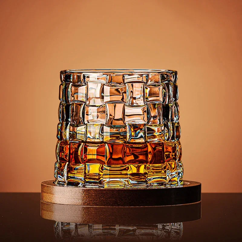 Woven Glass Pattern Whiskey Tumbler Cup In Luxury Yacht Club Style Barware Bourbon Glass With Coaster