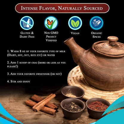 Blue Lotus Chai Intense Flavor Naturally Sourced Dairy Free Non-GMO Vegan Organic Spices Rooibos Masala Chai Tea Powder