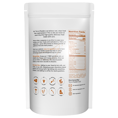 Terra Powders Turmeric Hot Chocolate Golden Cocoa Powder Ingredients And Nutritional Facts