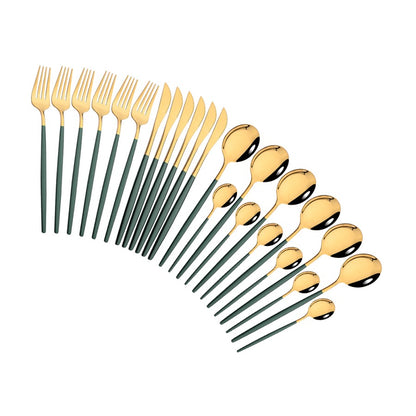 Stainless Steel 24 Piece Gold Modern Flatware Set With Colorful Handles
