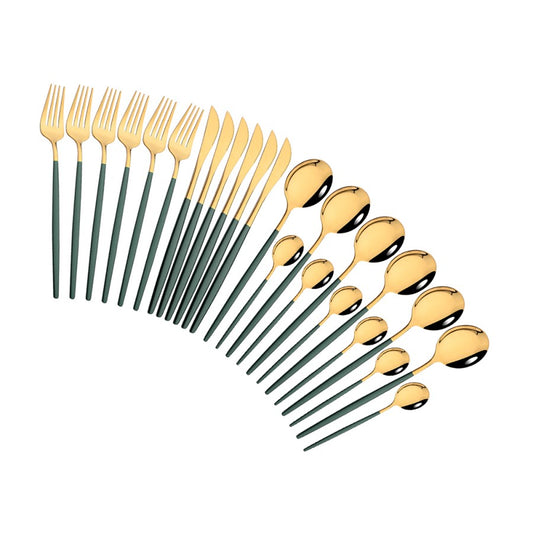 Stainless Steel 24 Piece Gold Modern Flatware Set With Colorful Handles