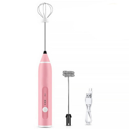 Pink Milk Frother Wand With Two Heads USB Rechargeable